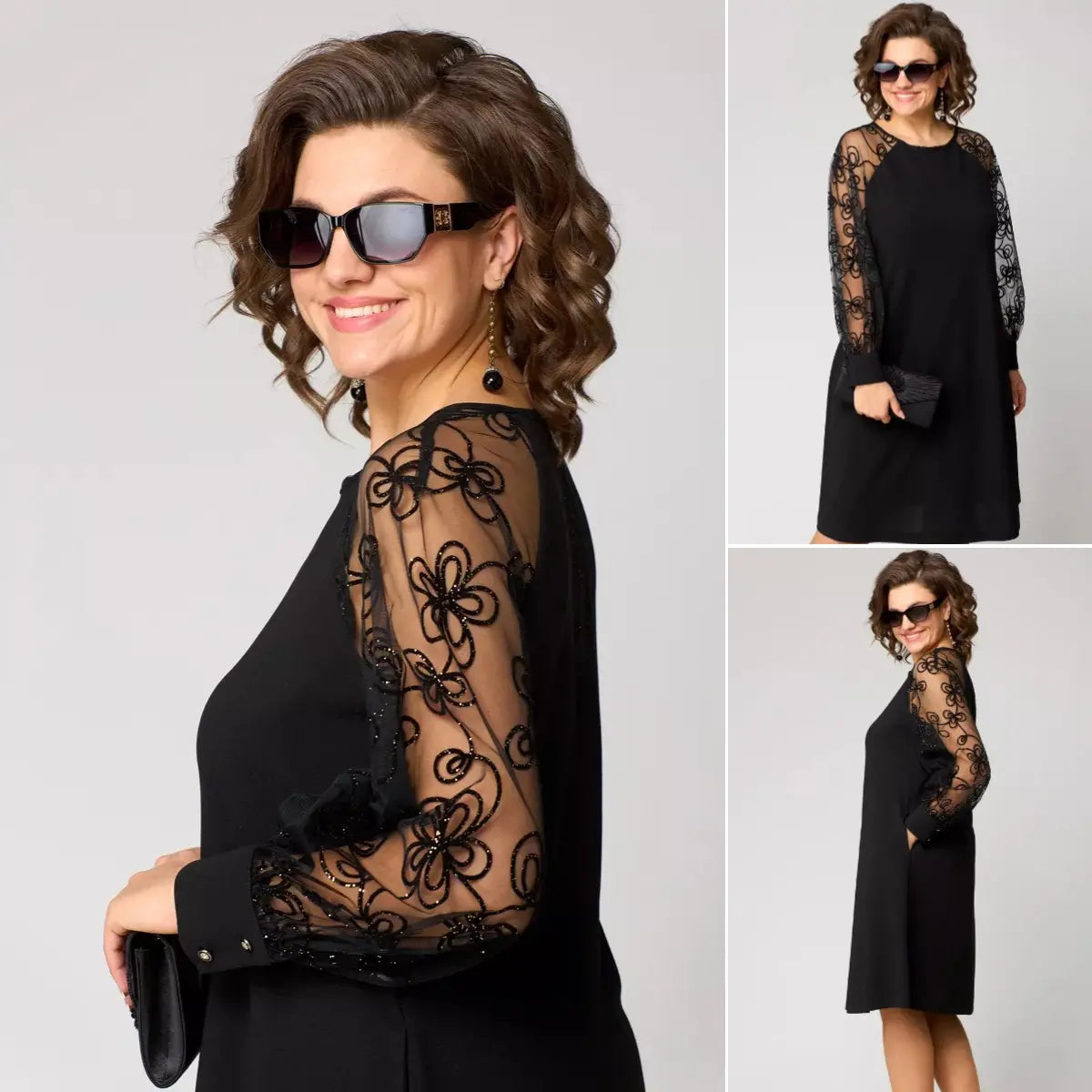 Women wearing a midi dress with refined sleeve details