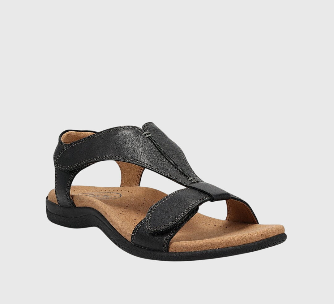 Women wearing support comfort sandals with cushioned insole and adjustable strap