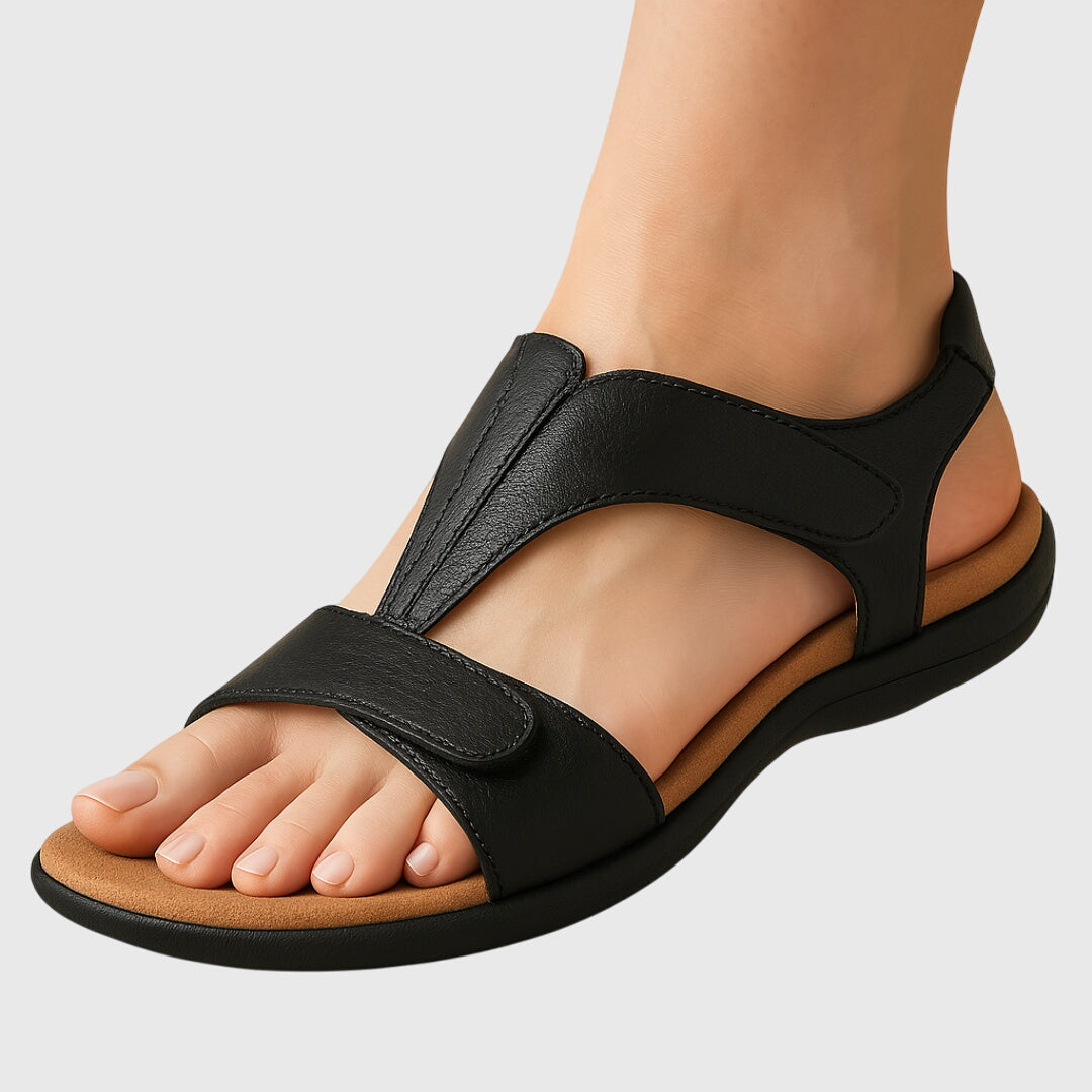 Women wearing support comfort sandals with cushioned insole and adjustable strap