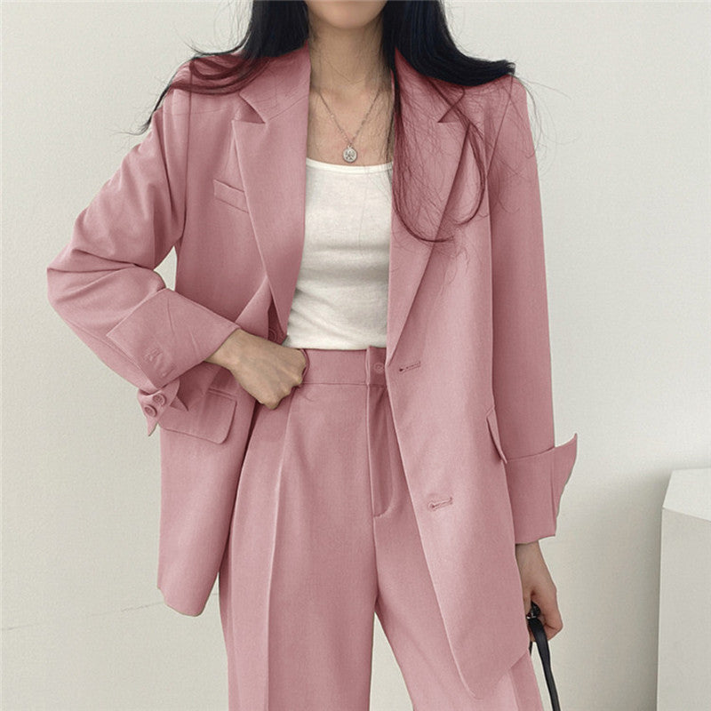 Women tailored blazer and wide leg pants suit set with high waist trousers for office and workwear