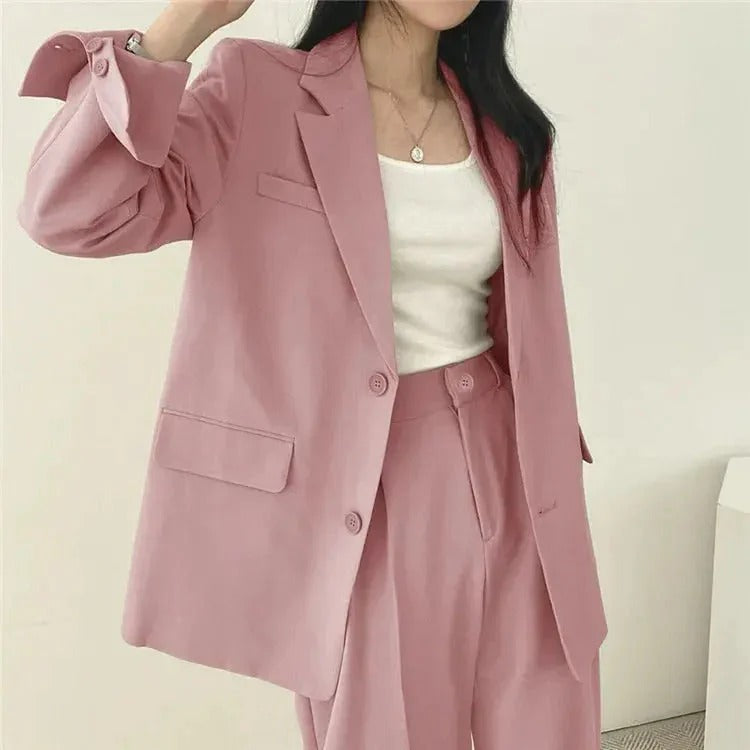 Women tailored blazer and wide leg pants suit set with high waist trousers for office and workwear