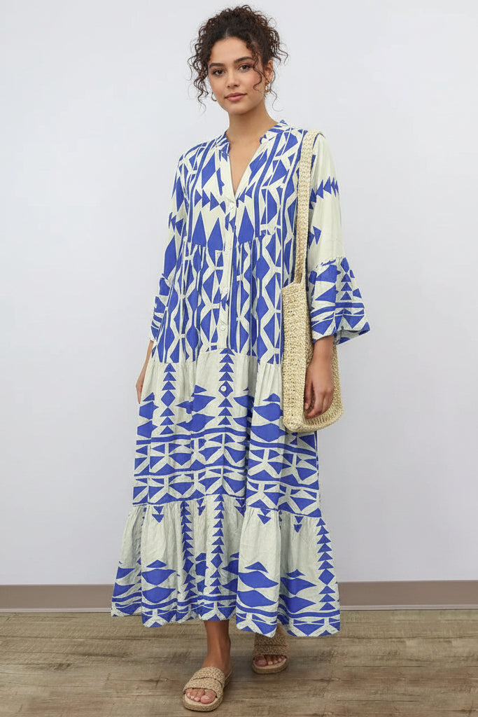 Women wearing casual shirt maxi dress with button front design and long flowing silhouette