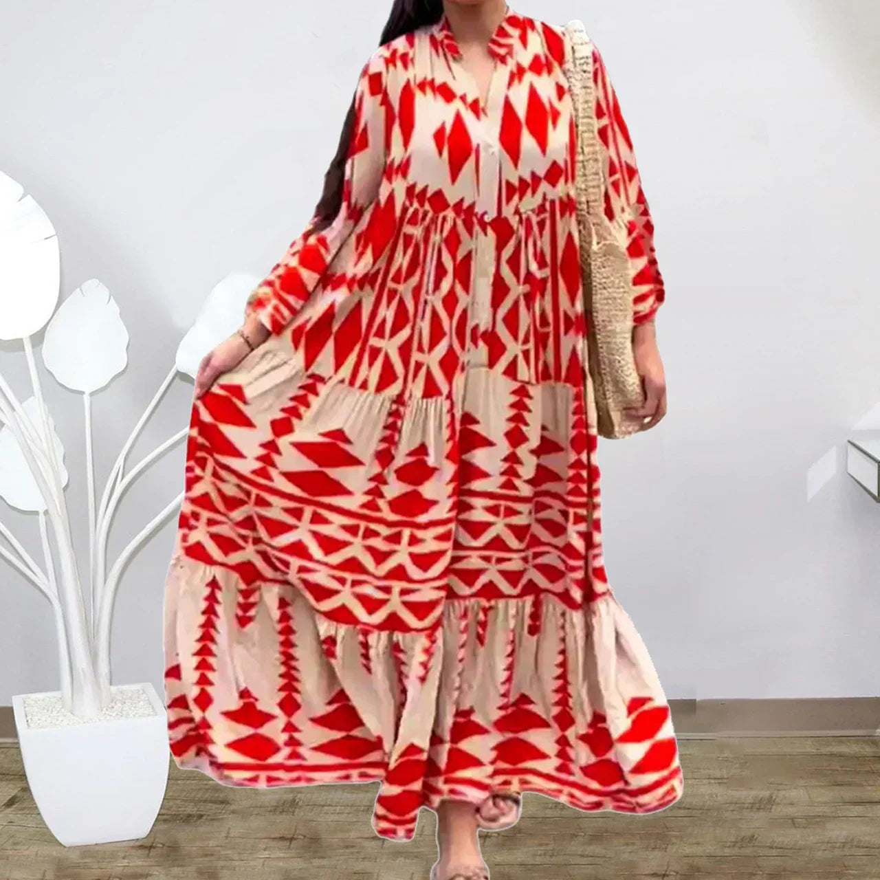 Women wearing casual shirt maxi dress with button front design and long flowing silhouette