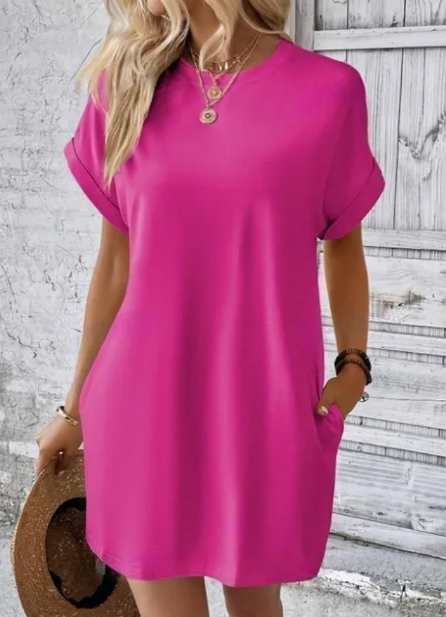 Women’s T-shirt dress in soft cotton blend with short sleeves