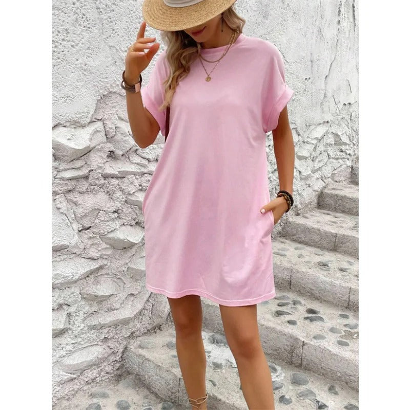 Women’s T-shirt dress in soft cotton blend with short sleeves
