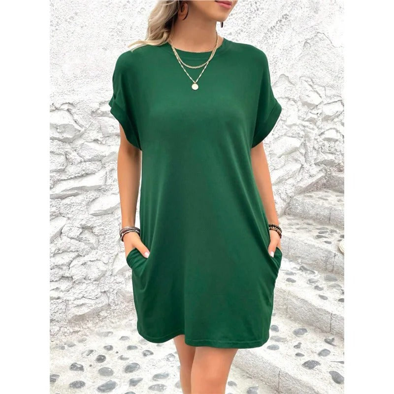 Women’s T-shirt dress in soft cotton blend with short sleeves