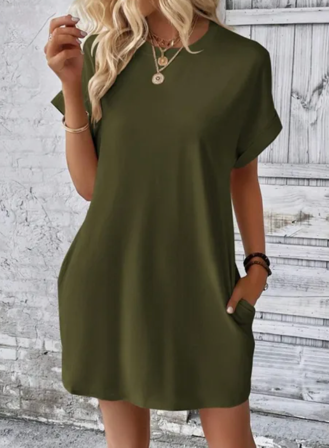 Women’s T-shirt dress in soft cotton blend with short sleeves