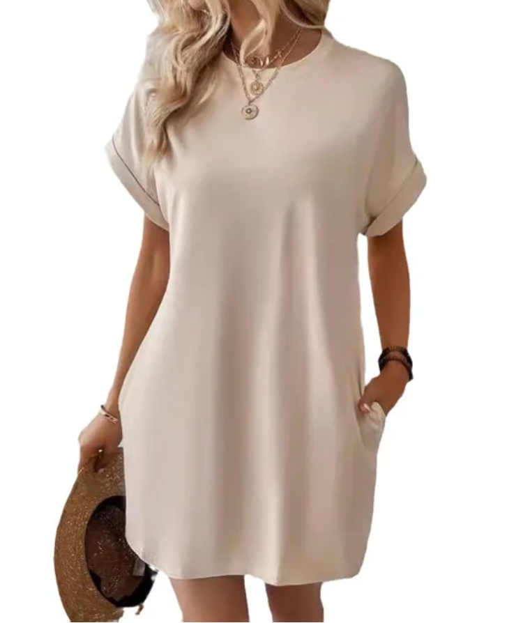 Women’s T-shirt dress in soft cotton blend with short sleeves