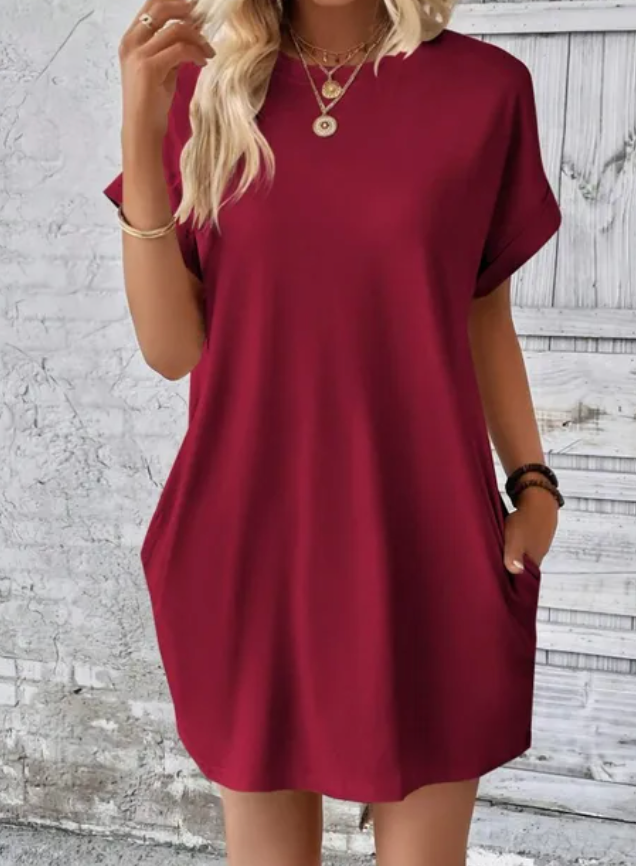 Women’s T-shirt dress in soft cotton blend with short sleeves