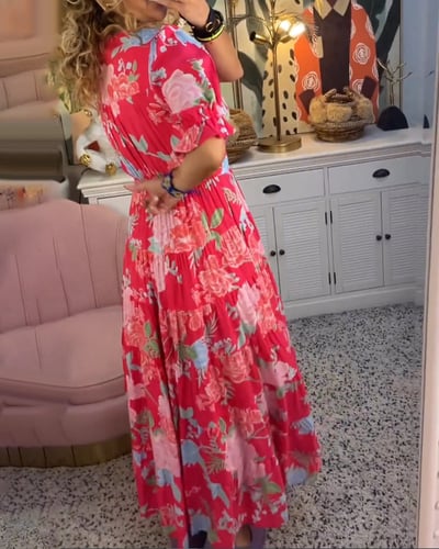 Women’s lightweight maxi dress with elastic waist and V-neck