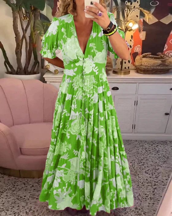 Women’s lightweight maxi dress with elastic waist and V-neck