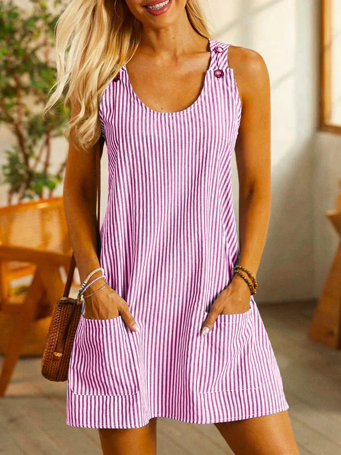 Women’s striped dress with pockets in breathable cotton blend
