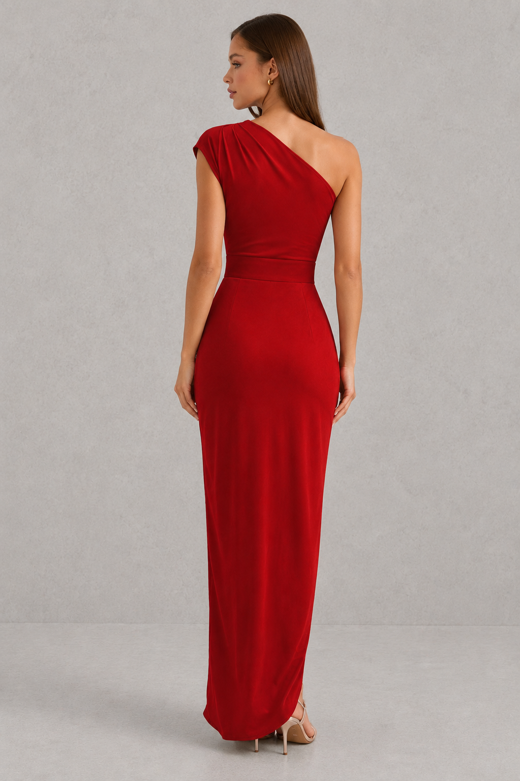 Women's asymmetrical maxi dress in a soft cotton blend featuring a clean neckline, regular fit, and modern asymmetrical hem for versatile everyday and occasion wear.