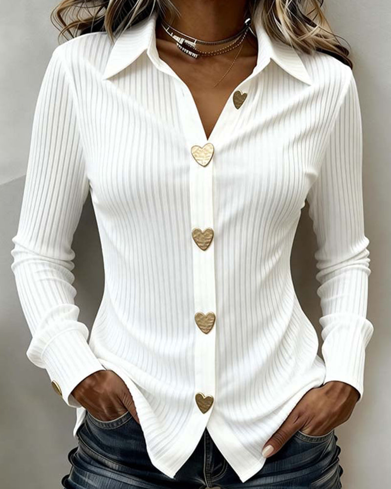 Women’s long sleeve button-up shirt with lapel collar
