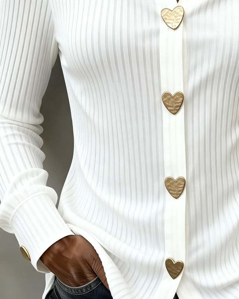 Women’s long sleeve button-up shirt with lapel collar