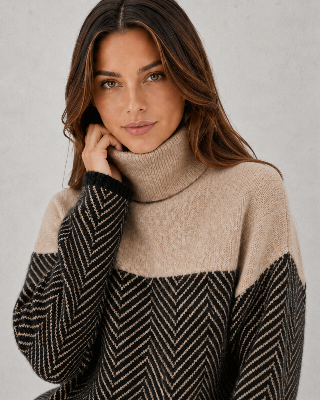 Women's classic turtleneck knit sweater featuring a relaxed fit, soft breathable fabric, and timeless design for everyday winter wear.