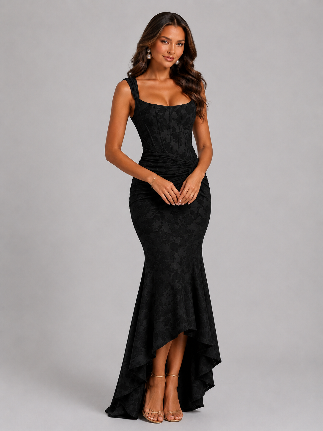 Women’s Floral Corset Maxi Dress - Sculpted Silhouette