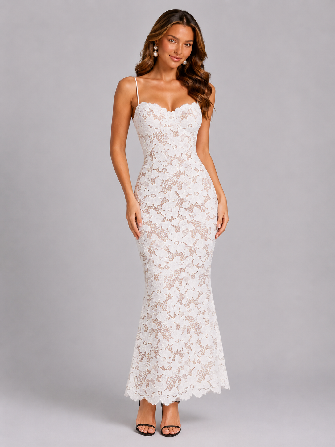 Women’s Embroidered Maxi Dress with Lace-Up Back – Elegant Formal Style