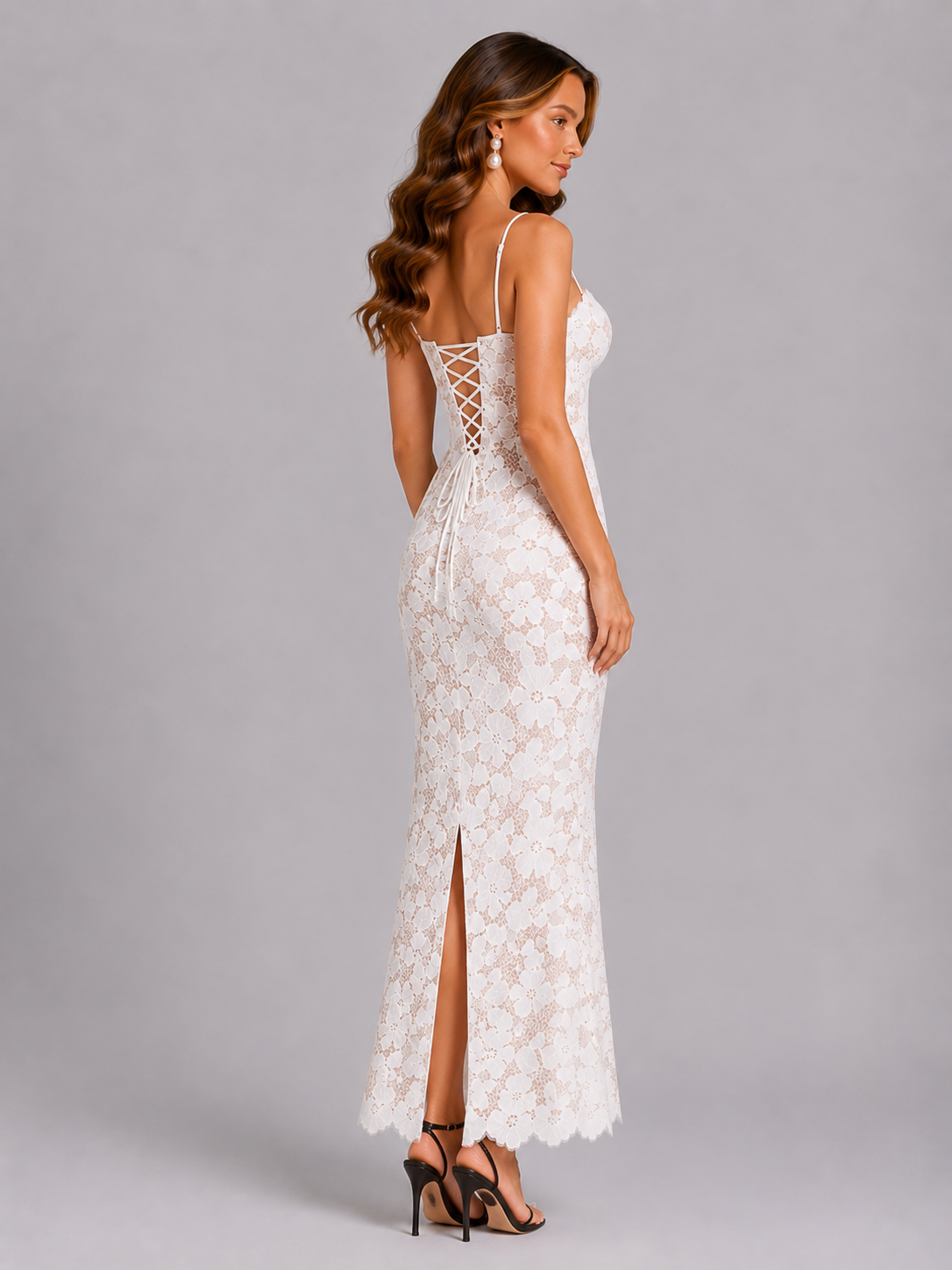 Women’s Embroidered Maxi Dress with Lace-Up Back – Elegant Formal Style