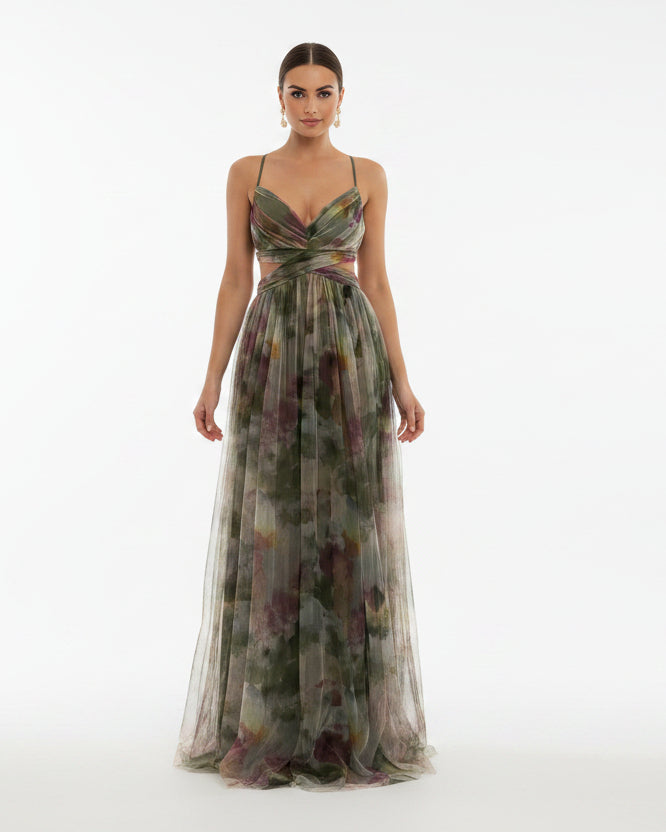 Women’s floral maxi dress with adjustable back and flowing silhouette
