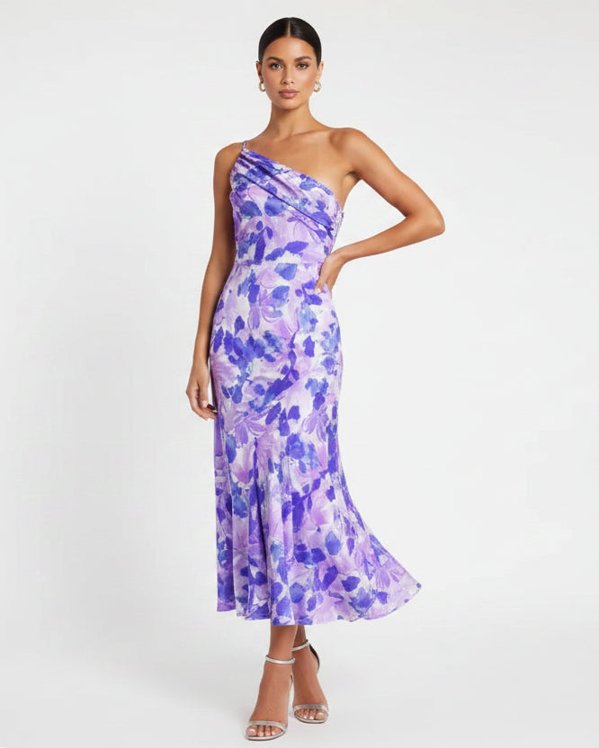Women’s floral one shoulder midi dress for summer events and vacations