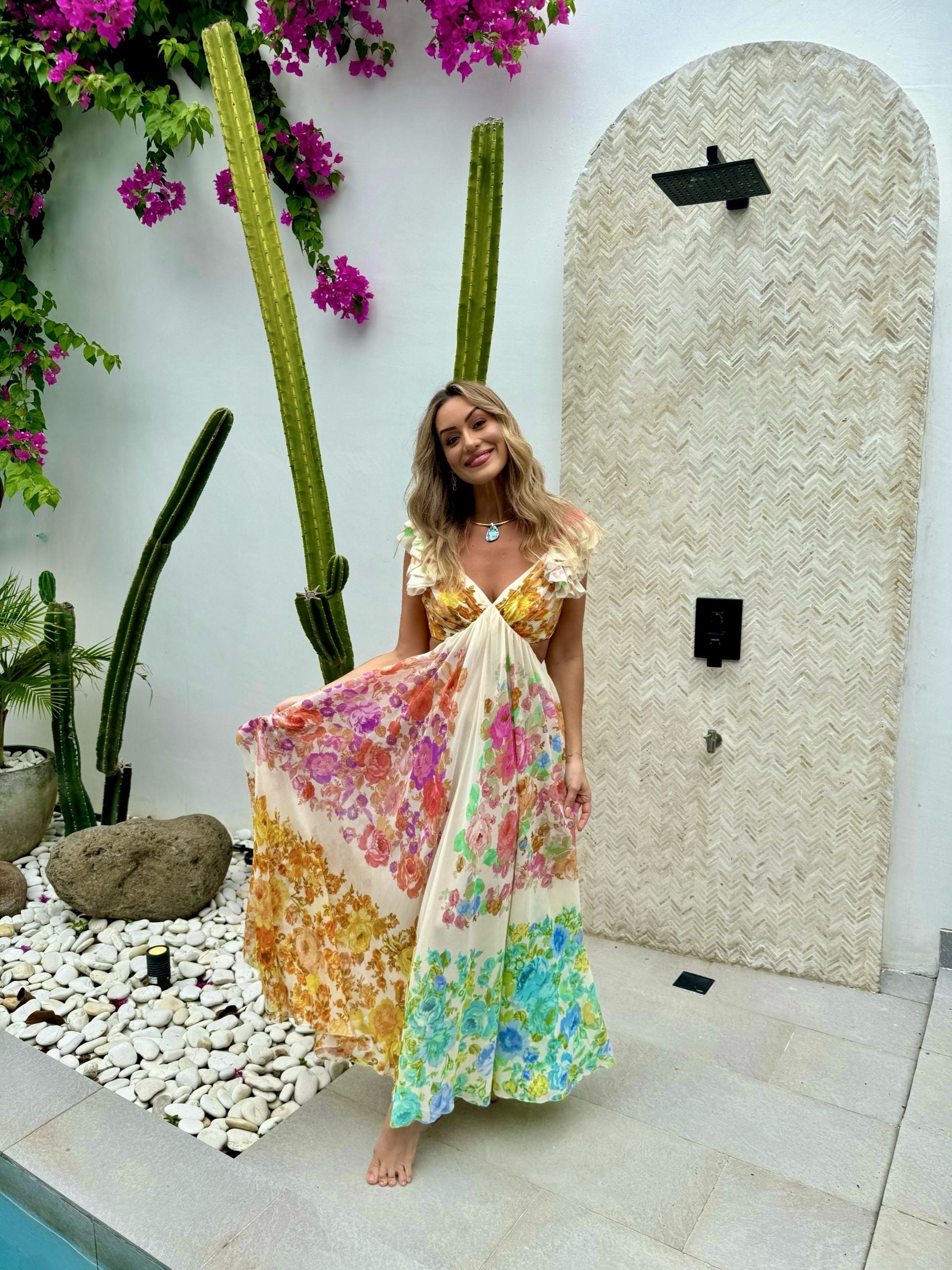 Women’s lightweight floral print summer midi dress with breathable fabric