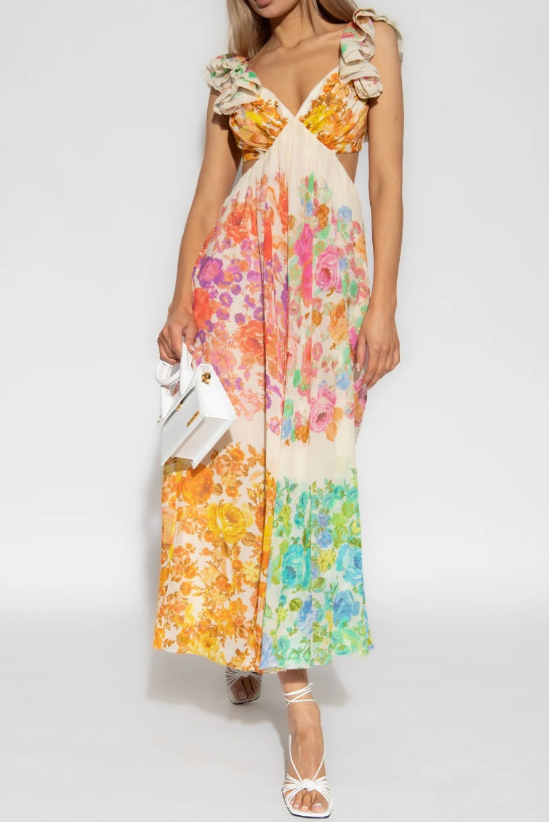 Women’s lightweight floral print summer midi dress with breathable fabric