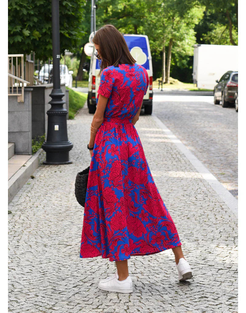 Women’s floral wrap midi dress with breathable fabric and flattering fit