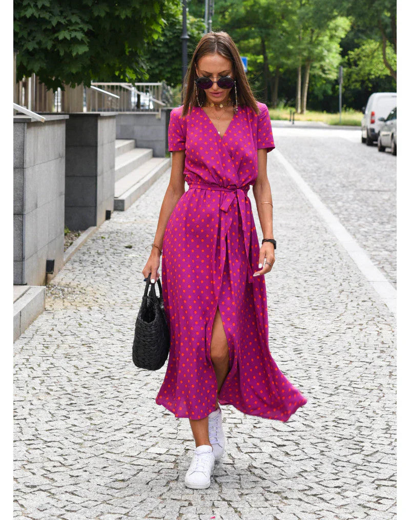 Women’s floral wrap midi dress with breathable fabric and flattering fit