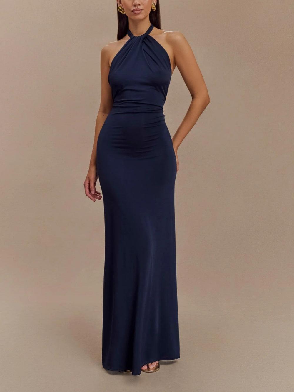 Women’s halter neck bodycon maxi dress with twist neckline