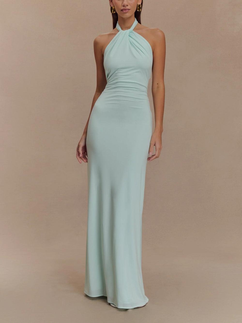 Women’s halter neck bodycon maxi dress with twist neckline
