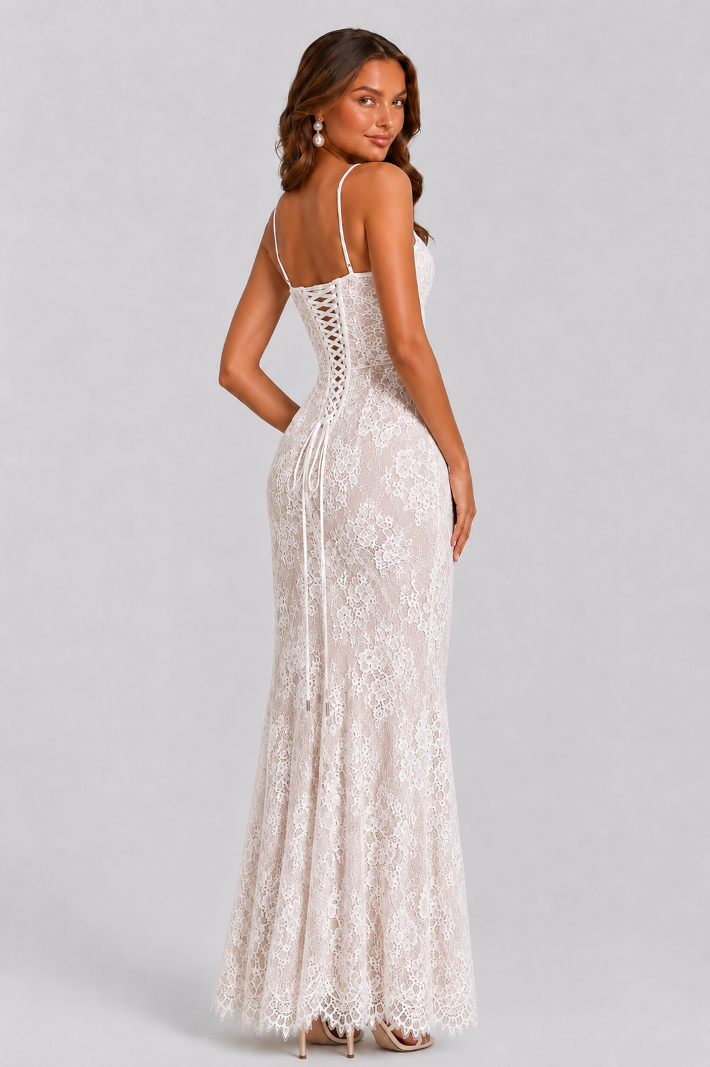 Women’s Lace Corset Sculpting Maxi Dress with Lace-Up Back