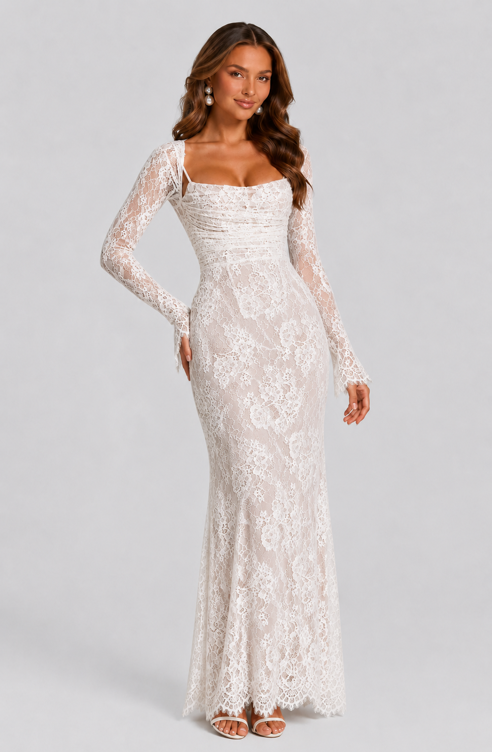 Women’s Lace Corset Sculpting Maxi Dress with Lace-Up Back