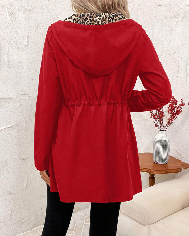 Women’s leopard print cotton blend coat with zipper and pockets