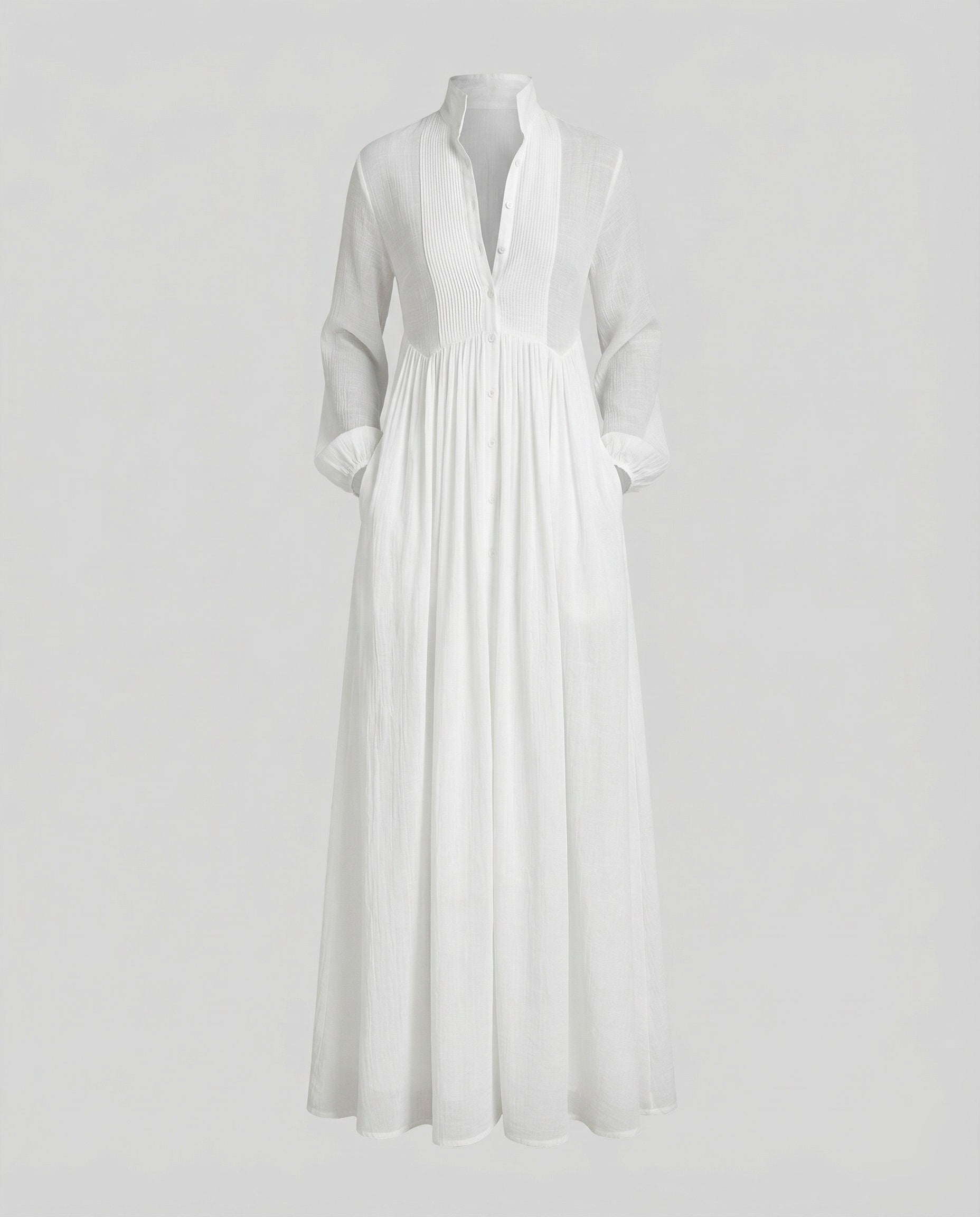 Women’s lightweight button front maxi shirt dress with gathered waist and pockets