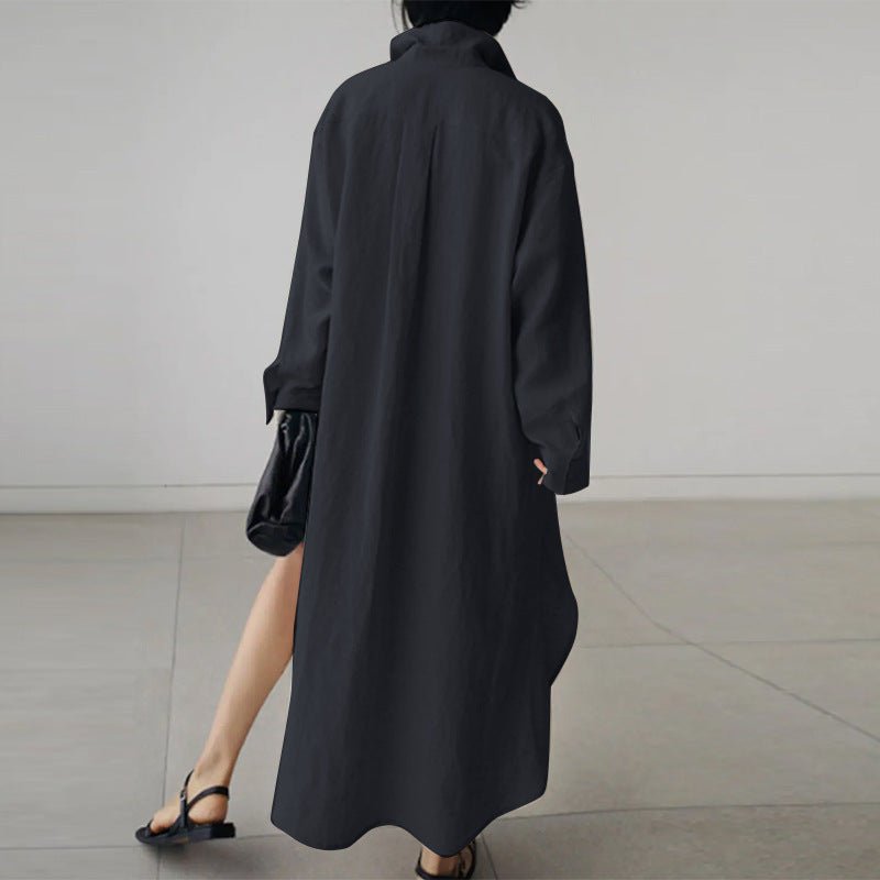 Women’s oversized linen button-up shirt dress with side slits