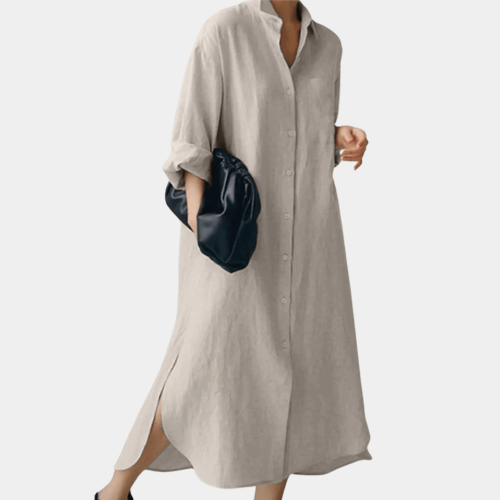 Women’s oversized linen button-up shirt dress with side slits