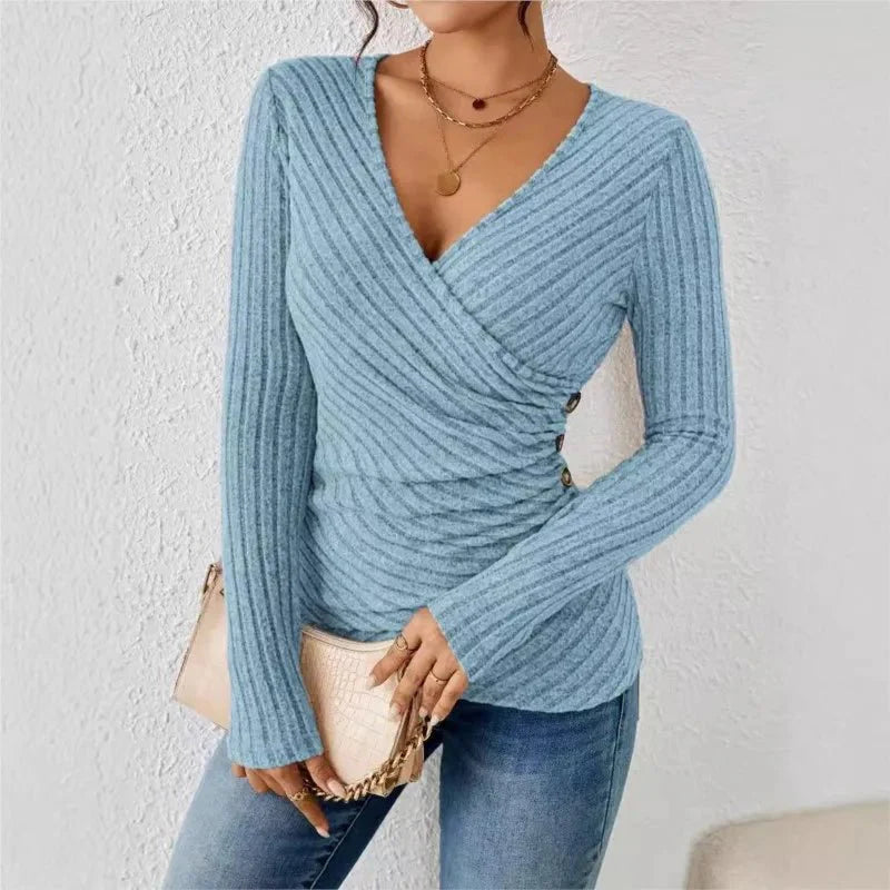 Women's long-sleeve v-neck tummy-tuck top – Aurora
