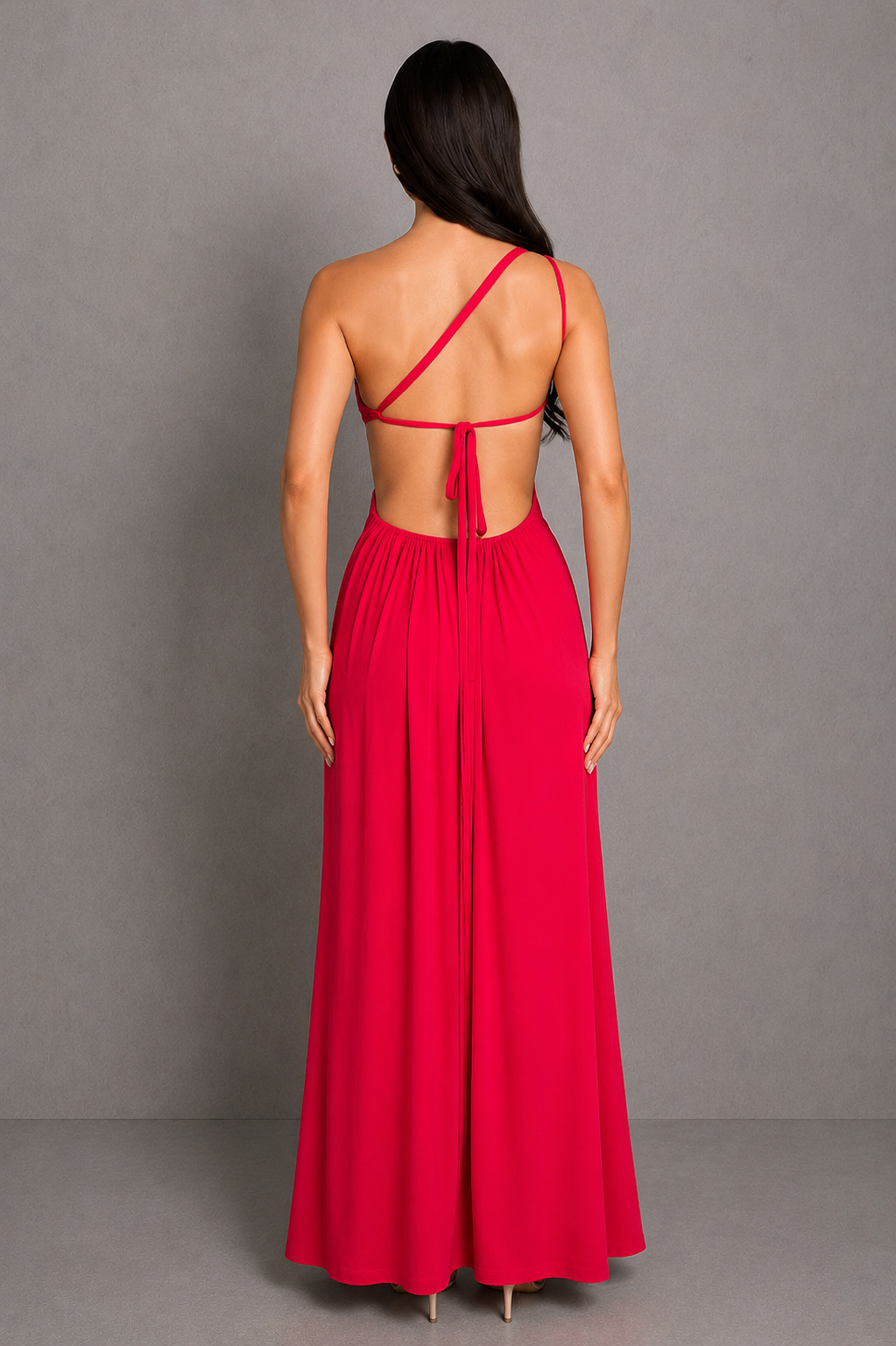 Women's maxi dress with a fitted bodice, flowing full-length skirt, and elegant side split, designed for evening wear, special occasions, holidays, and refined everyday styling.