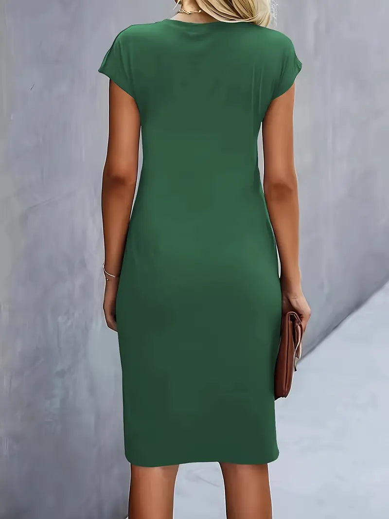 Women's midi dress with tailored silhouette and round neckline – Katrien