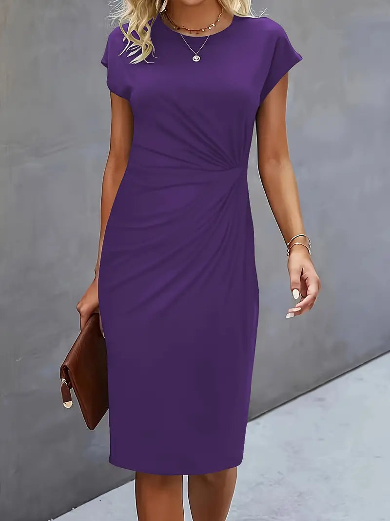 Women's midi dress with tailored silhouette and round neckline – Katrien