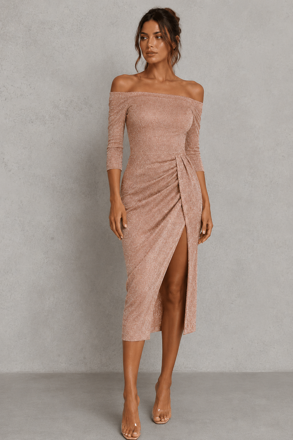 Women's Off-Shoulder Ruched Midi Dress - Klyne Studios