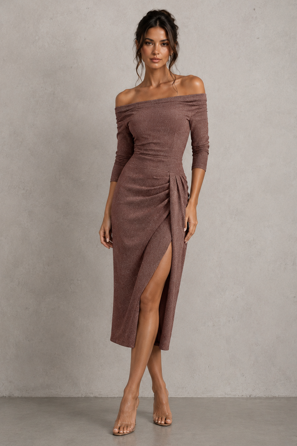 Women's Off-Shoulder Ruched Midi Dress - Klyne Studios