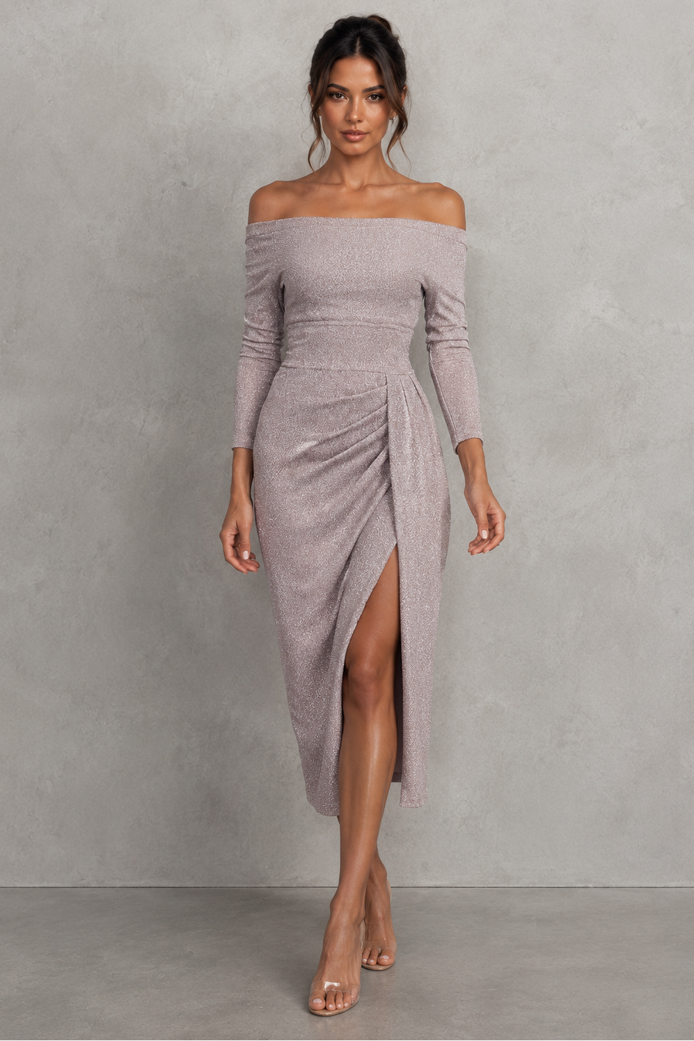 Women's Off-Shoulder Ruched Midi Dress - Klyne Studios