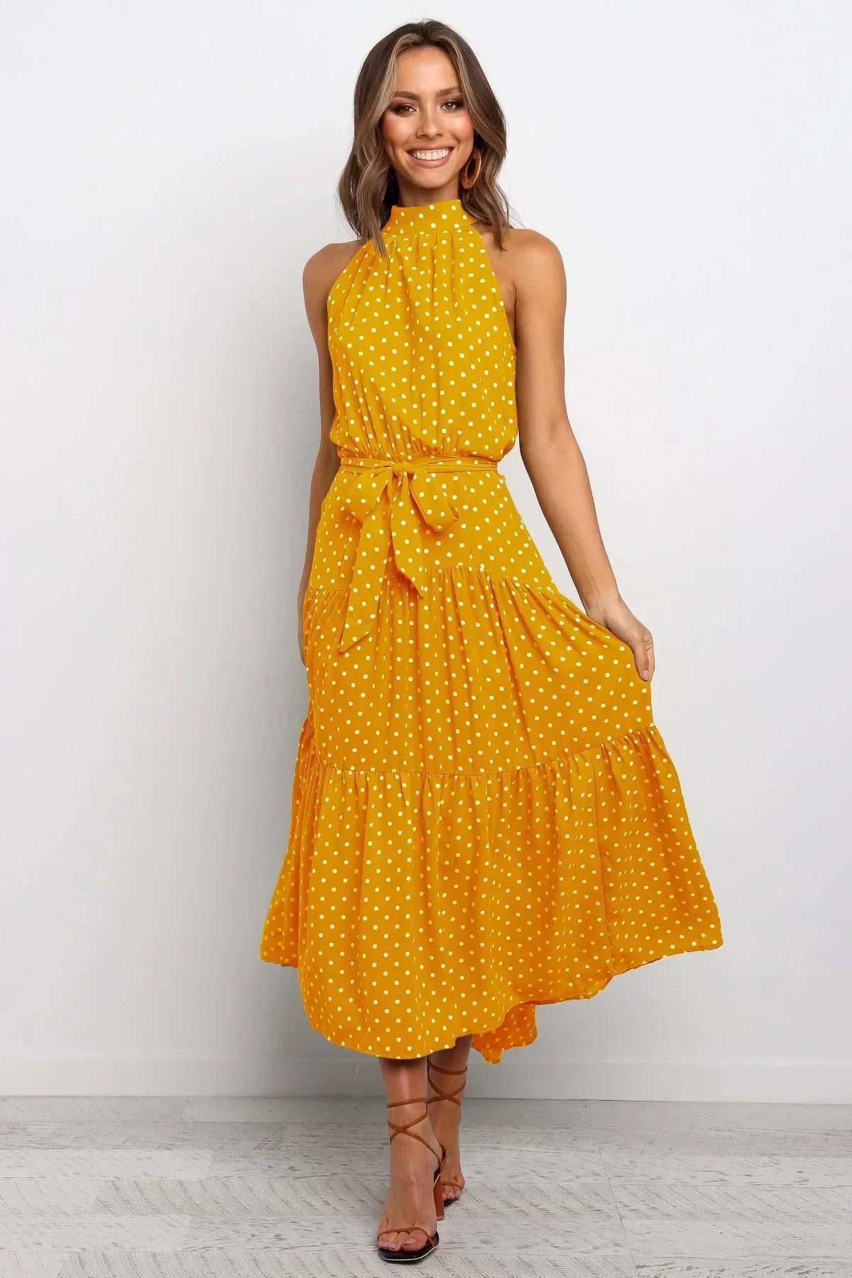 Women’s polka dot maxi summer dress with lightweight flowy fit for casual and beach wear