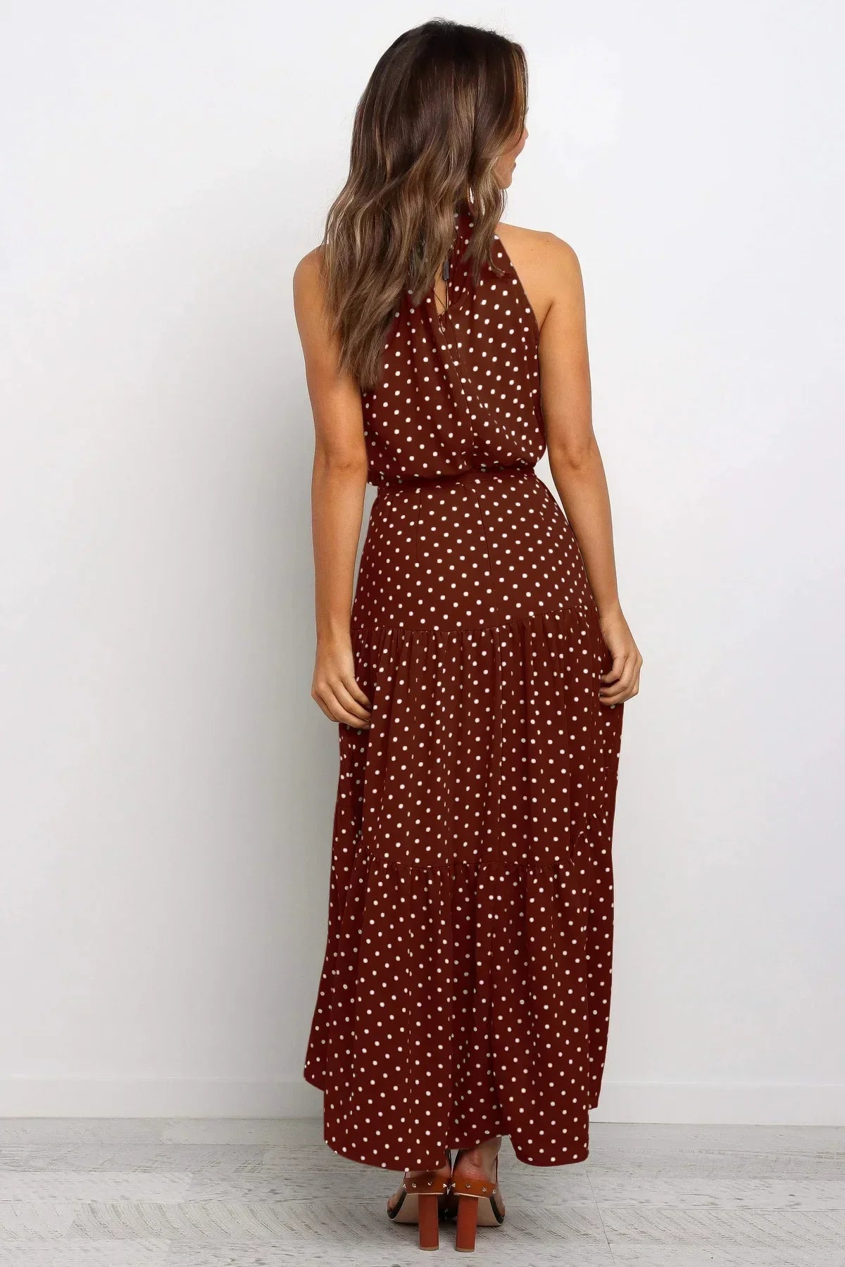 Women’s polka dot maxi summer dress with lightweight flowy fit for casual and beach wear
