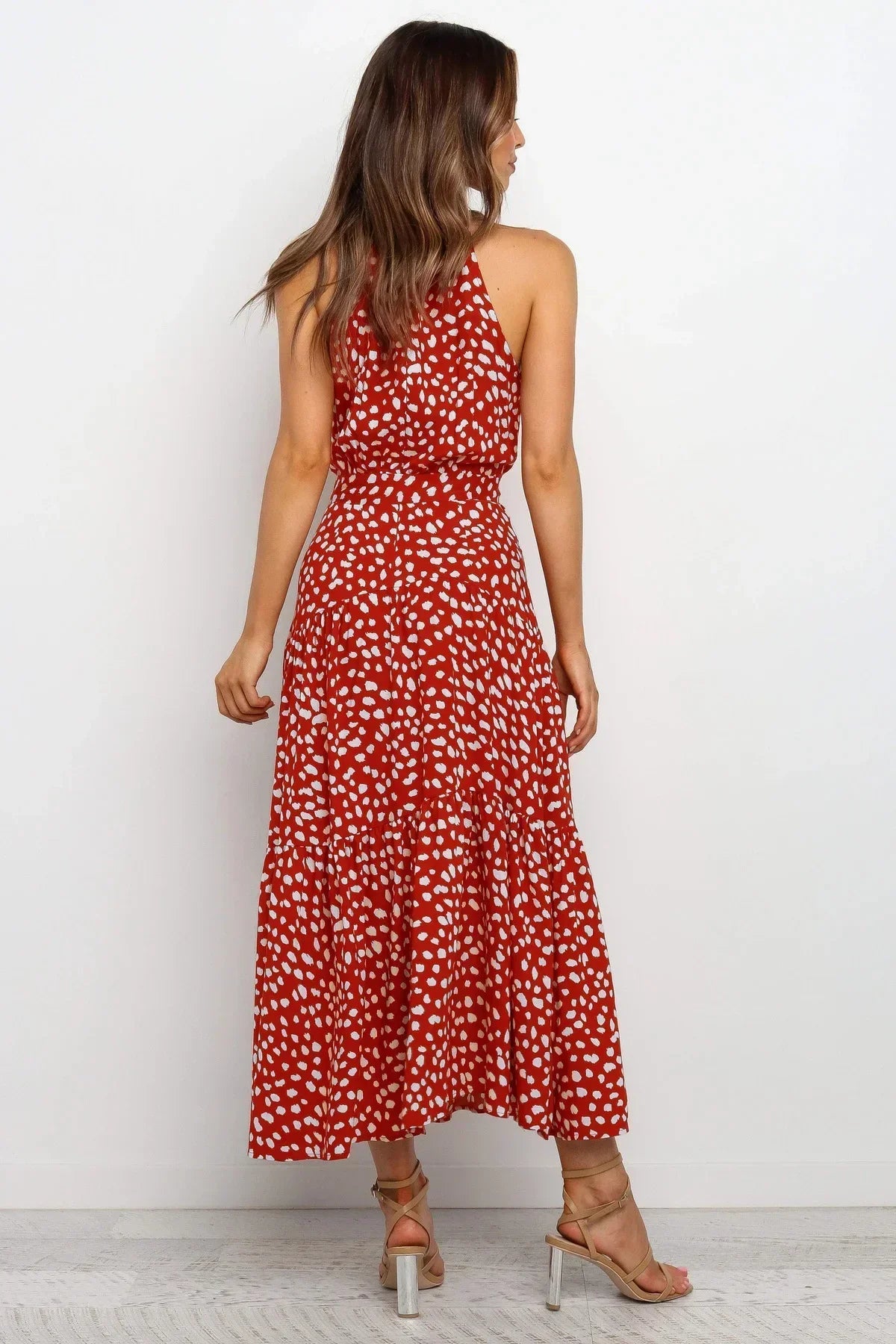 Women’s polka dot maxi summer dress with lightweight flowy fit for casual and beach wear