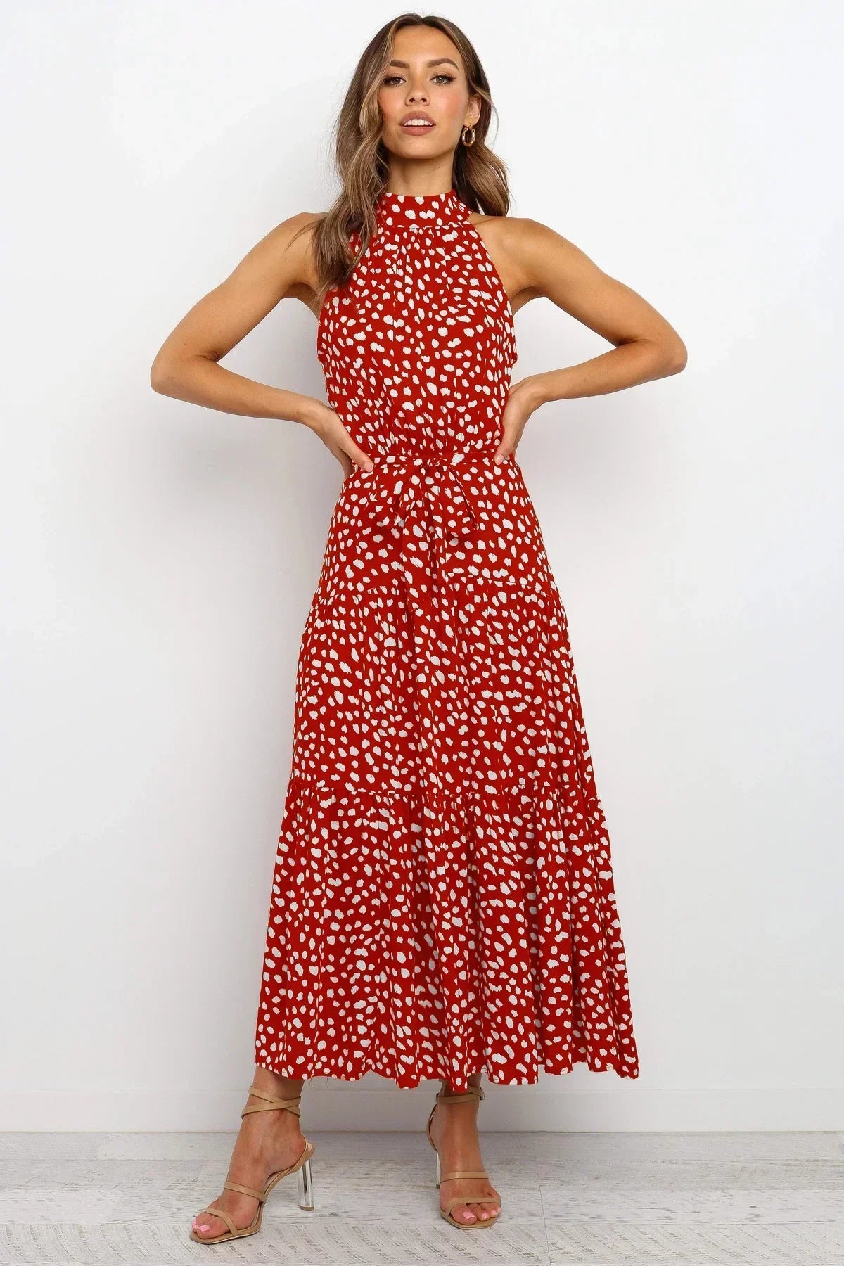 Women’s polka dot maxi summer dress with lightweight flowy fit for casual and beach wear