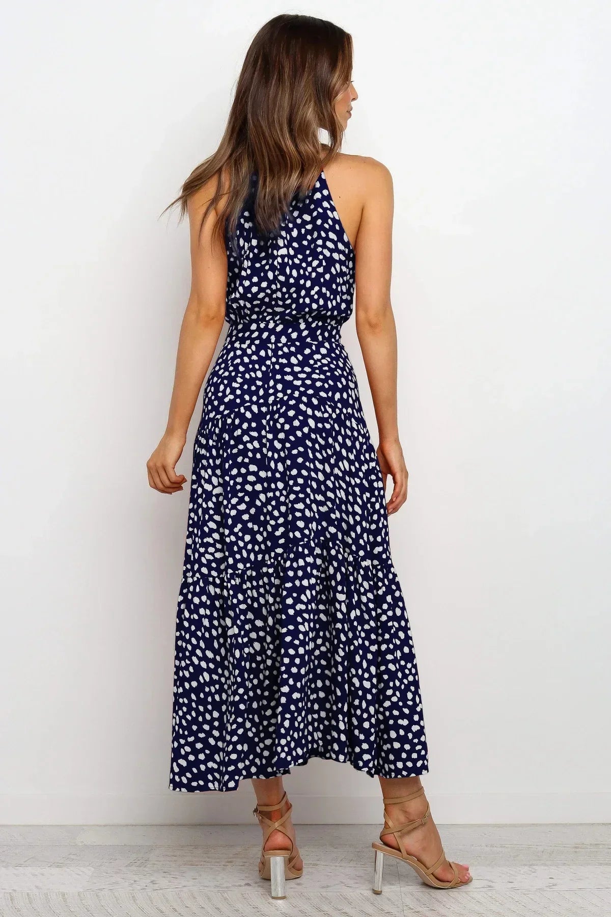 Women’s polka dot maxi summer dress with lightweight flowy fit for casual and beach wear