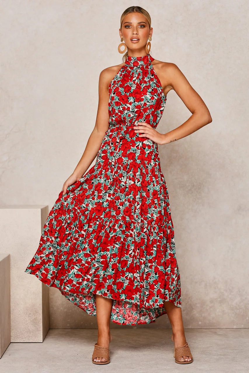 Women’s polka dot maxi summer dress with lightweight flowy fit for casual and beach wear